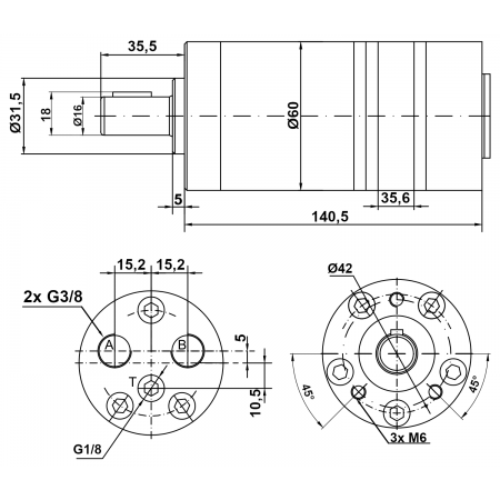 Ölmotor- Gerollermotor 50 ccm zyl. Welle 16 mm Ölanschluß seitlich, 149